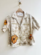 Tangerine and Sage Embroidered Denim Short Sleeve Top (Reworked) - Made X Hudson