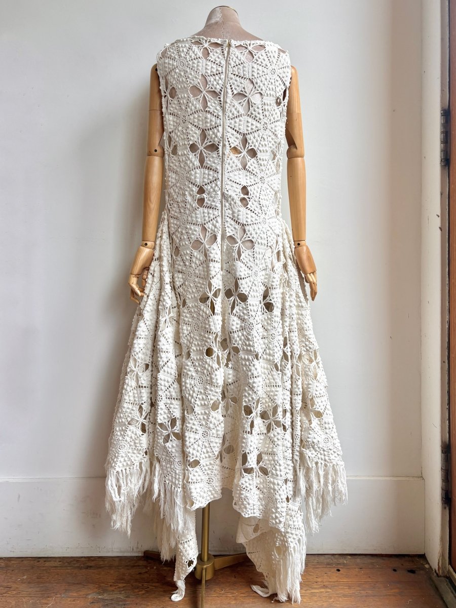 Zero-Waste Dress in Bright White Urchin Crochet Lace with Fringe - Made X Hudson