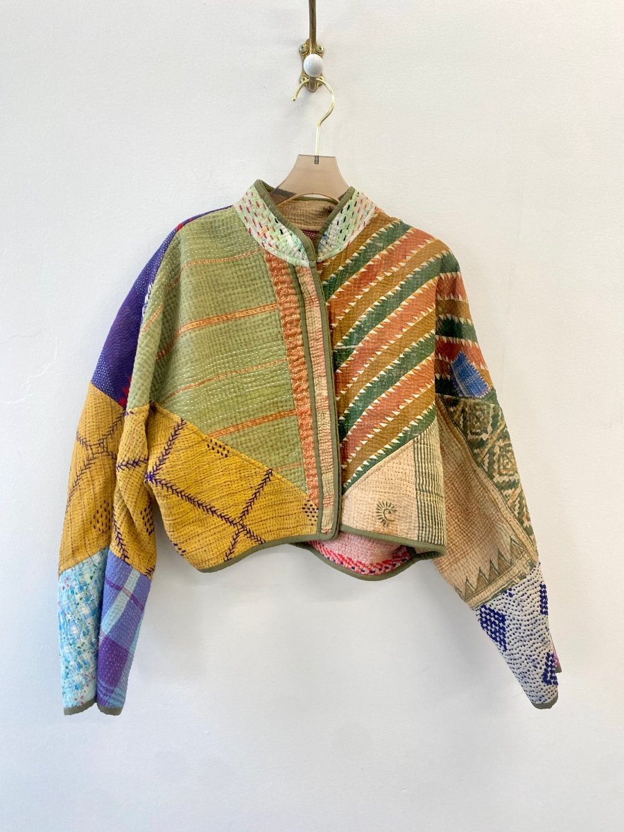 Reversible Kaira Quilted Cropped Jacket in Colors Sage Green, Blush Pink, Peach & Purple, Mustard, Orange & Sage Green - Made X Hudson