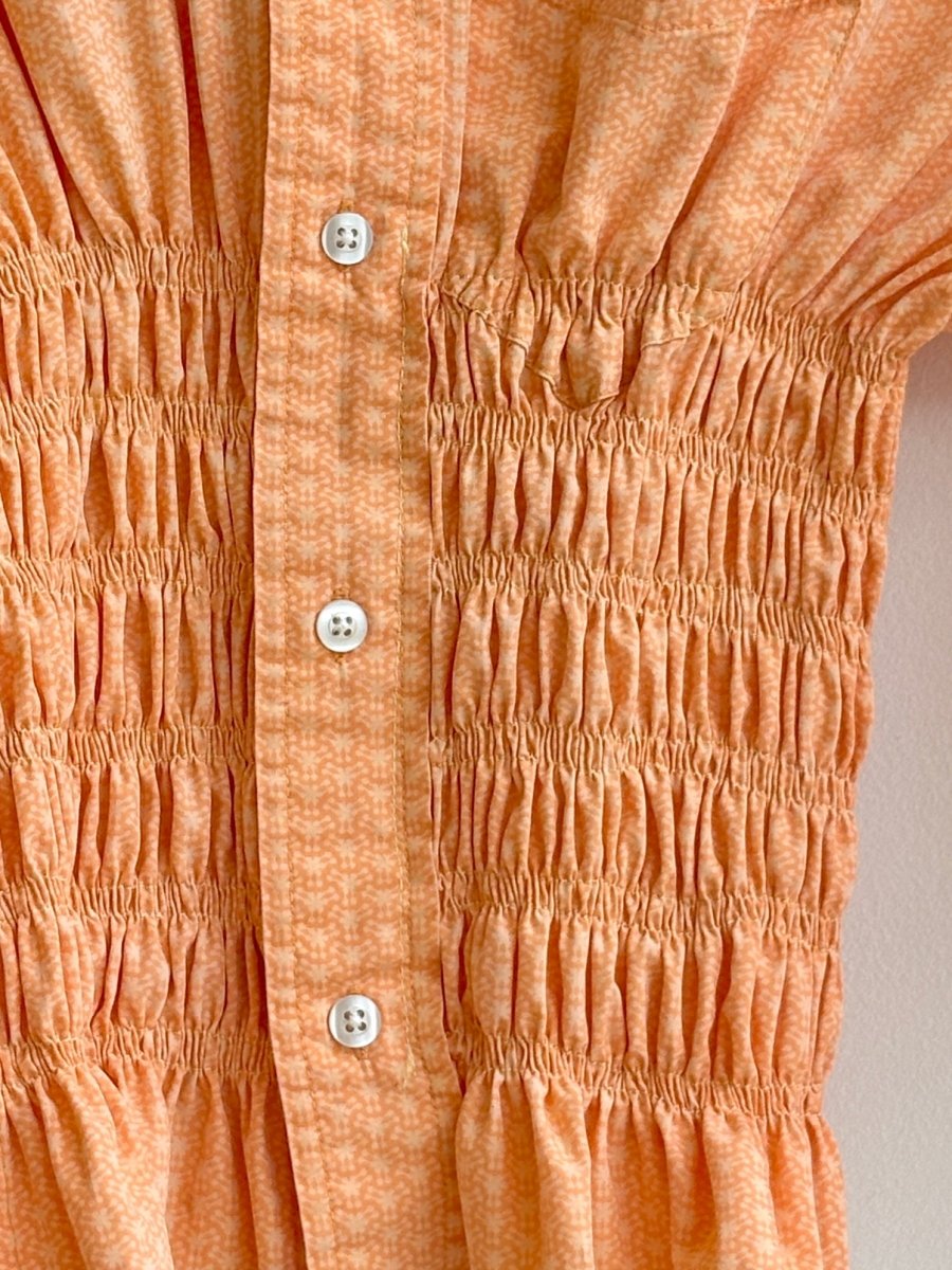 The George Top | Orange Retro Print Button Down Top w/ Smocked Waist (Reworked) - Made X Hudson