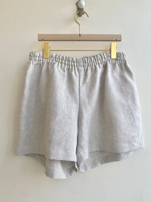 Oatmeal Organic Linen Shorts w/ Elastic Waistband & Pockets