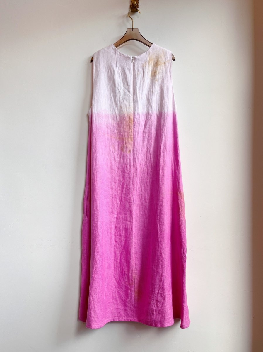 Pink Ombre Dyed Organic Linen Chore Dress - Made X Hudson