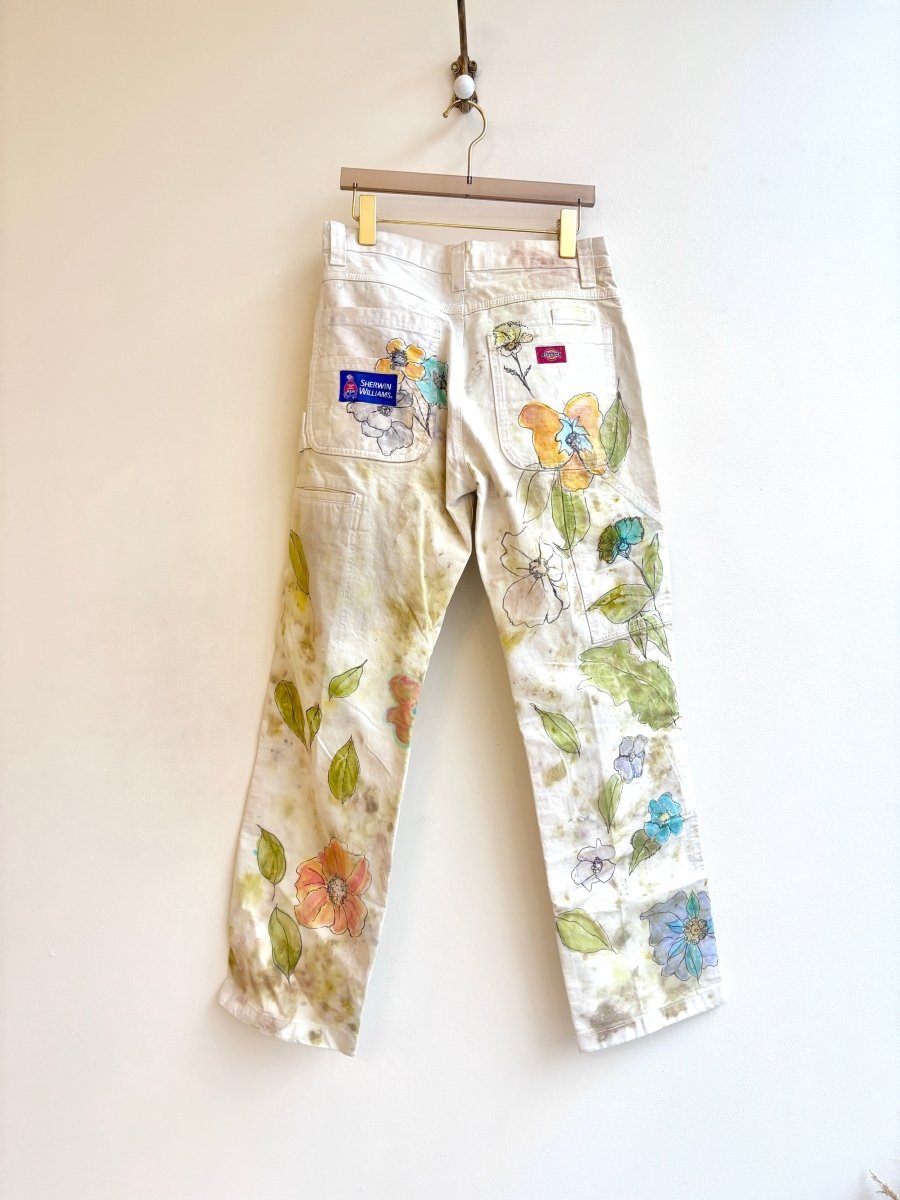 Multi Colored Floral Eco Printed, Painted & Hand Drawn Pants (Reworked) - Made X Hudson