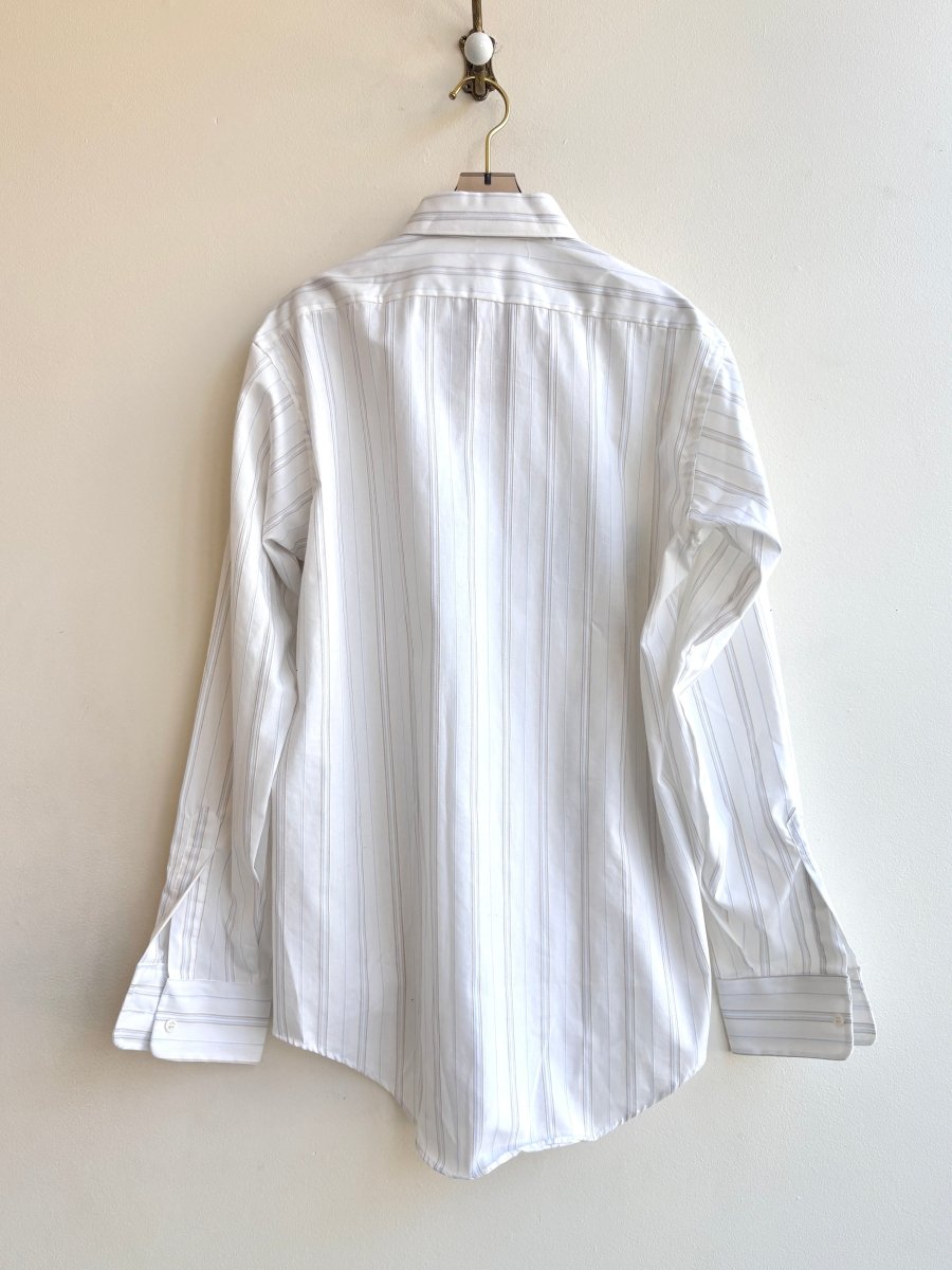 “Ruth” Cream, Tan, and Blue Stripe Carrot Print Shirt (Reworked) - Made X Hudson