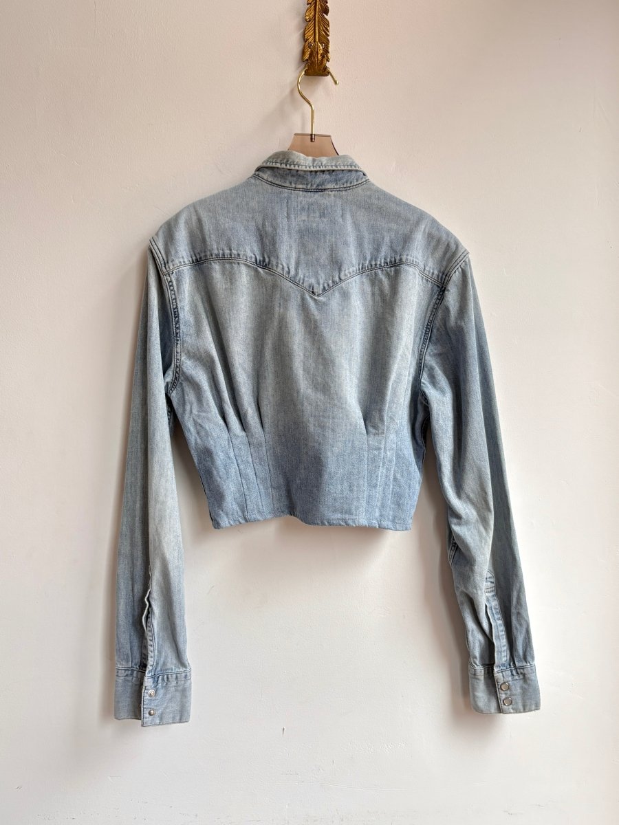 The Kevin Top | Light Denim Button Down w/ Gathered Waist & Snaps (Reworked) - Made X Hudson