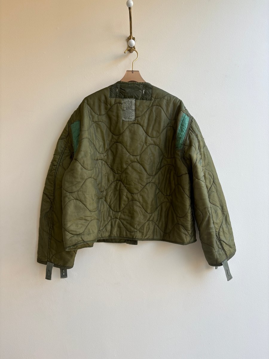 Olive Green Patched Army Liner Quilted Coat w/ Brown Canvas & Gold - tone Clasps (Reworked) - Made X Hudson