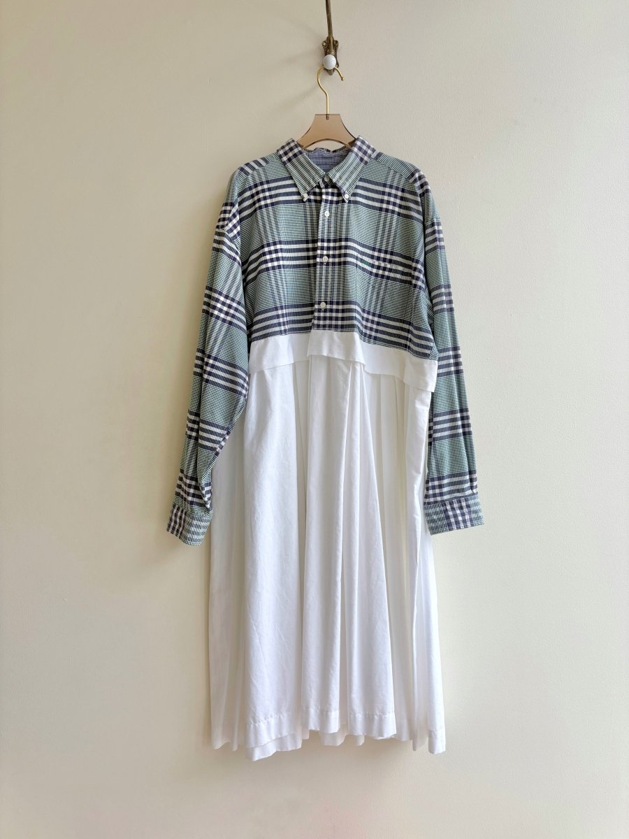 Empire Shirtwaist Dress in Forest Green & Navy Plaid & White (Reworked) - Made X Hudson