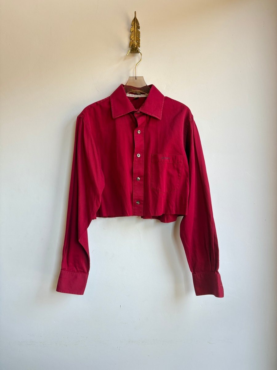 Red Annette Crop Top w/ Navy Embroidered “Apres” (Reworked) - Made X Hudson