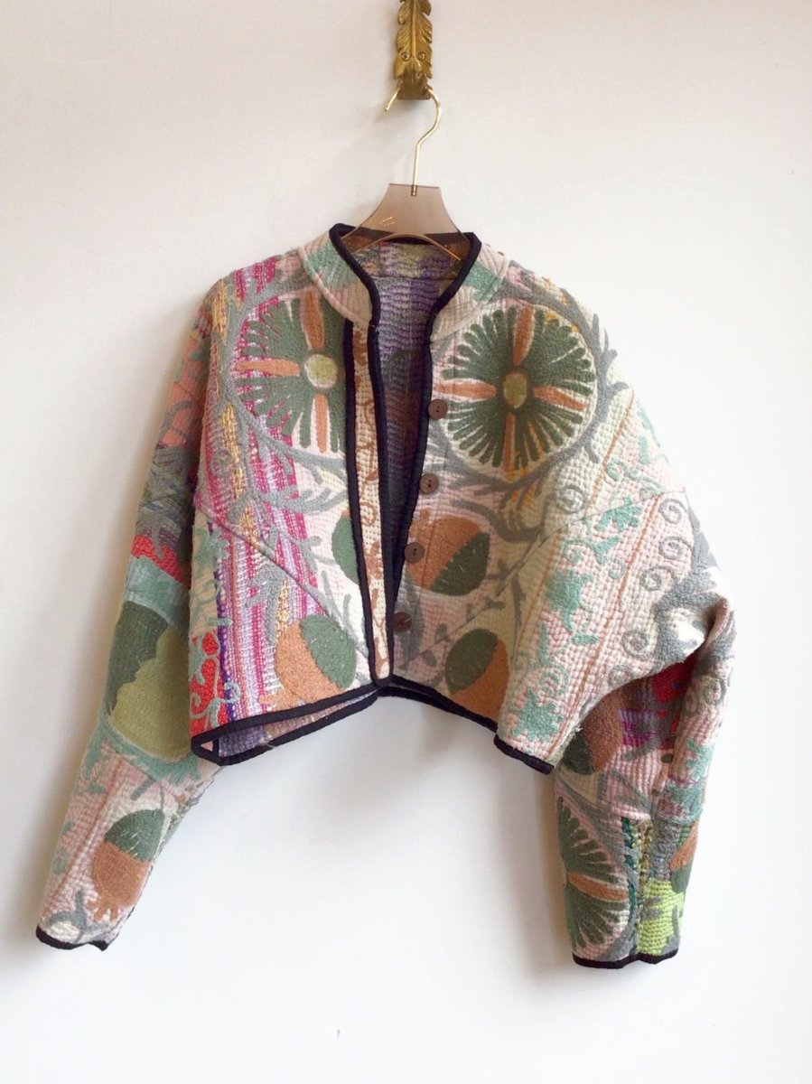 Reversible Kaira Quilted Cropped Jacket in Colors Lime, Seafoam, Lavender, Pink & Seafoam, Red, Peach - Made X Hudson