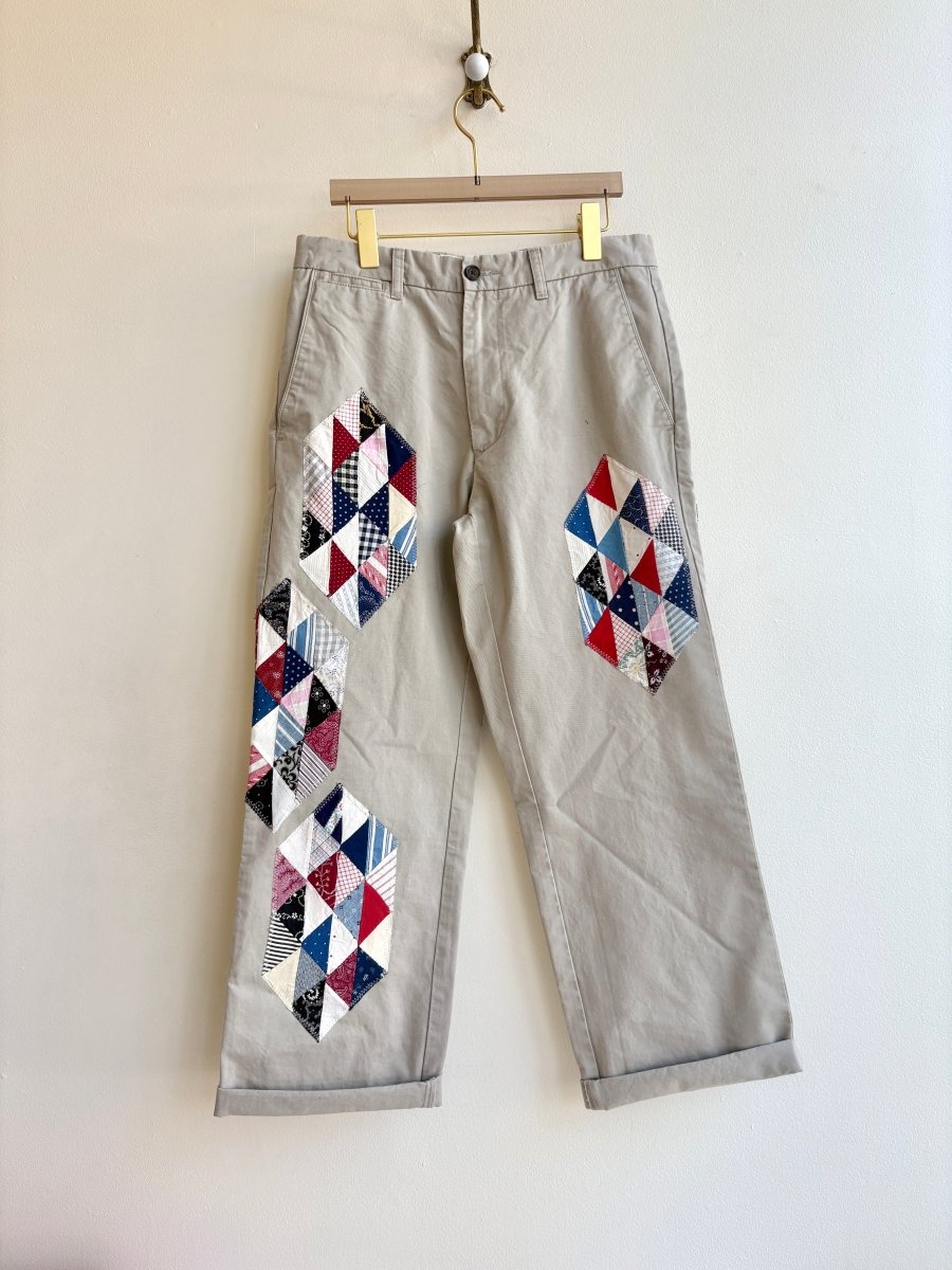 Ocean Waves Quilt Block Applique Chinos | Black, Burgundy, and Blue (Reworked) - Made X Hudson