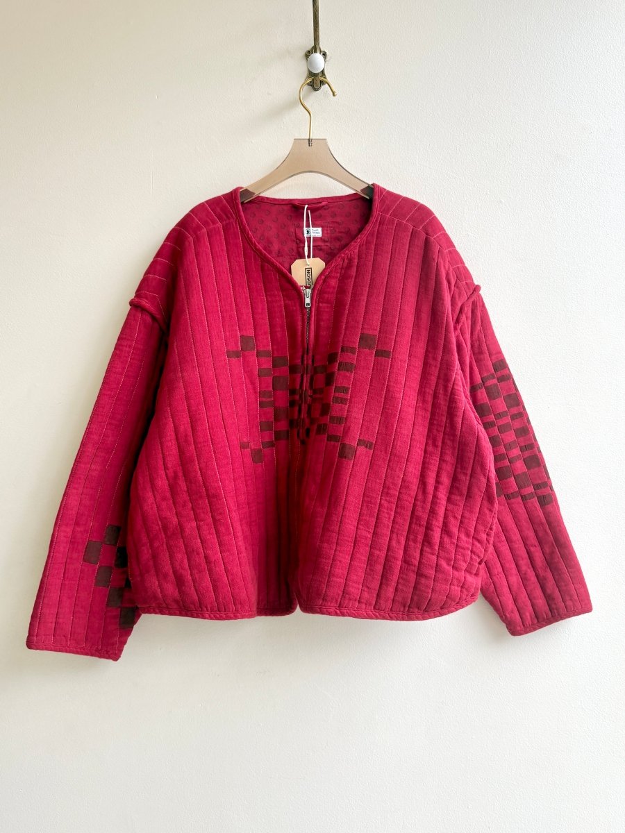 Overshot Pattern Quilted Coat in Crimson | Hand Painted (Reworked) - Made X Hudson