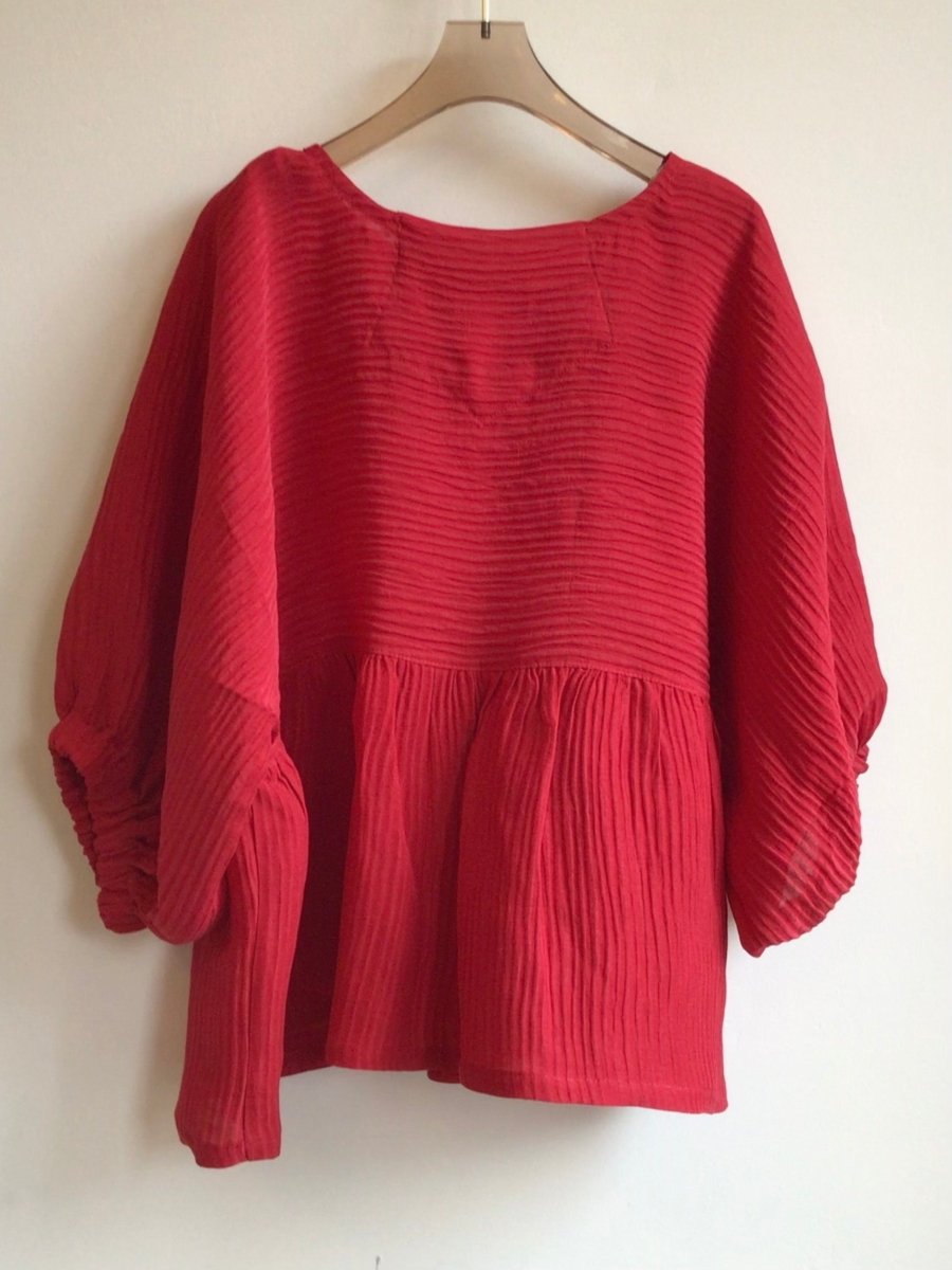 Red Zero Waste Ruffle Blouse - Made X Hudson