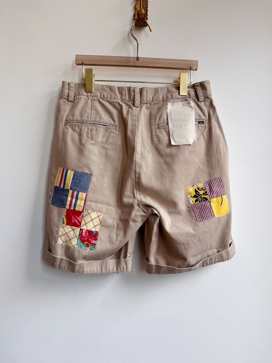 Quilted Patch Applique Khaki Shorts (Reworked) - Made X Hudson