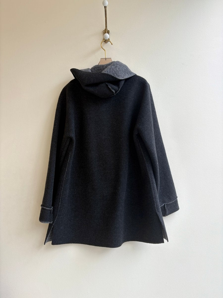 Grey & Black | Reversible Wool Hooded Over Coat w/ Pockets - Made X Hudson