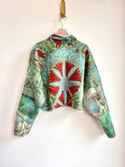 Reversible Suzani Quilted Cropped Jacket in Colors Emerald, Forest, Rust, Light Mauve & Olive, Rust, Beige, Light Blue - Made X Hudson