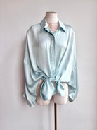 Silk Button Down Long Shirt in Soft Aqua - Made X Hudson
