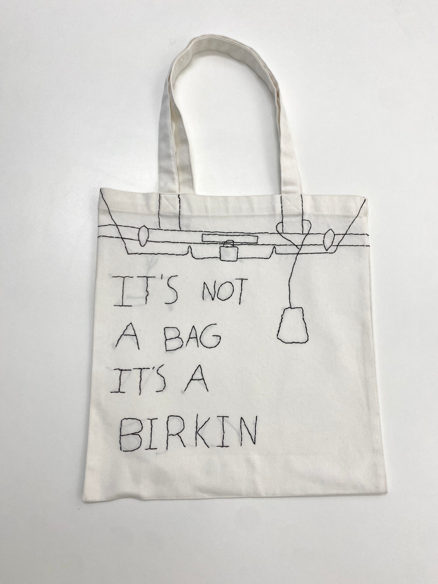 “It’s not a bag it’s a Birkin” Hand-Embroidered Tote