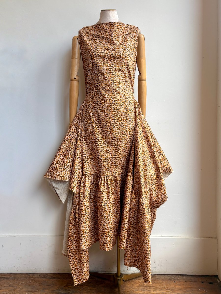 Ocher and Umber Dizzy Flower Zero-Waste Ruffle Dress - Made X Hudson