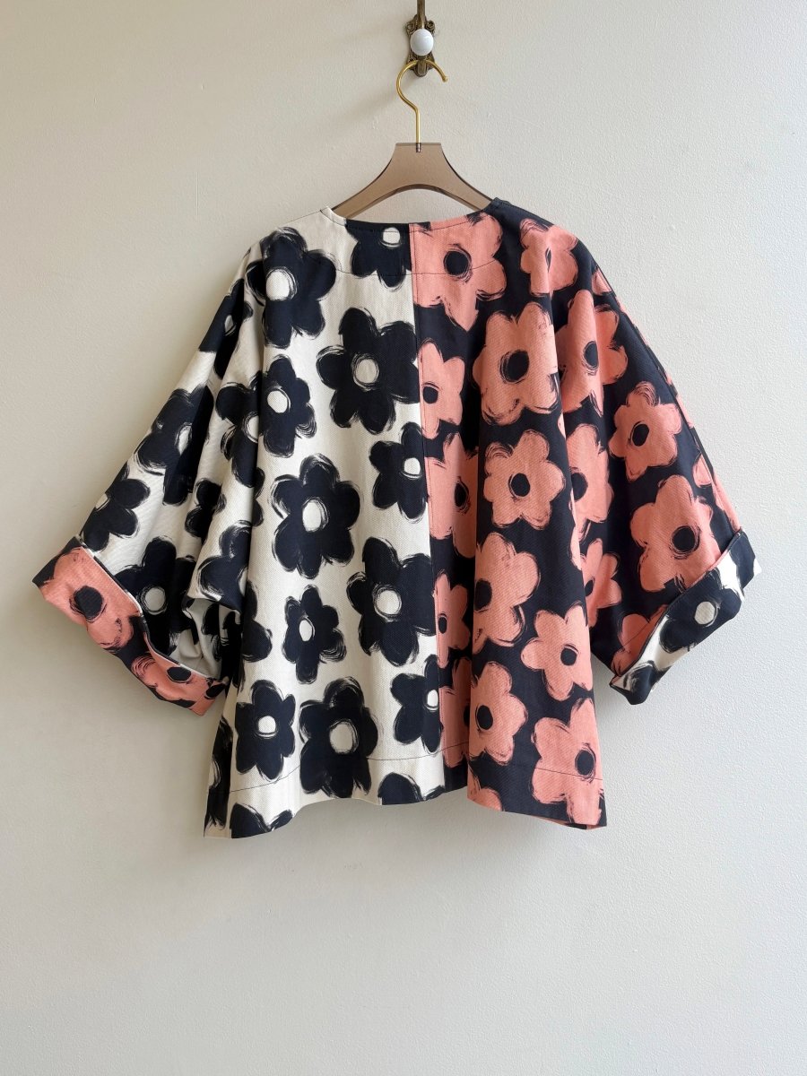 Orange & Black Flower Boxy Jacket w/ Patch Pockets - Made X Hudson