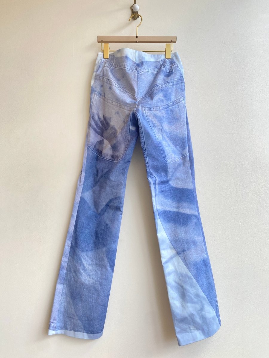 Elliss | Pale Blue Denim Printed Pants w/ Front Slit (Vintage) - Made X Hudson