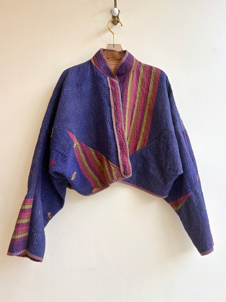Reversible Kaira Quilted Cropped Jacket in Colors Apricot, Rust, Cobalt & Eggplant, Magenta, Moss - Made X Hudson