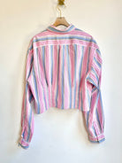 The Kevin Top | Pink, Khaki, and Blue Stripes w/ Gathered Waist (Reworked) - Made X Hudson