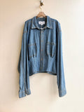 The Kevin Top | Cloud Blue Denim w/ Gathered Waist and Silver Post Buttons (Reworked) - Made X Hudson