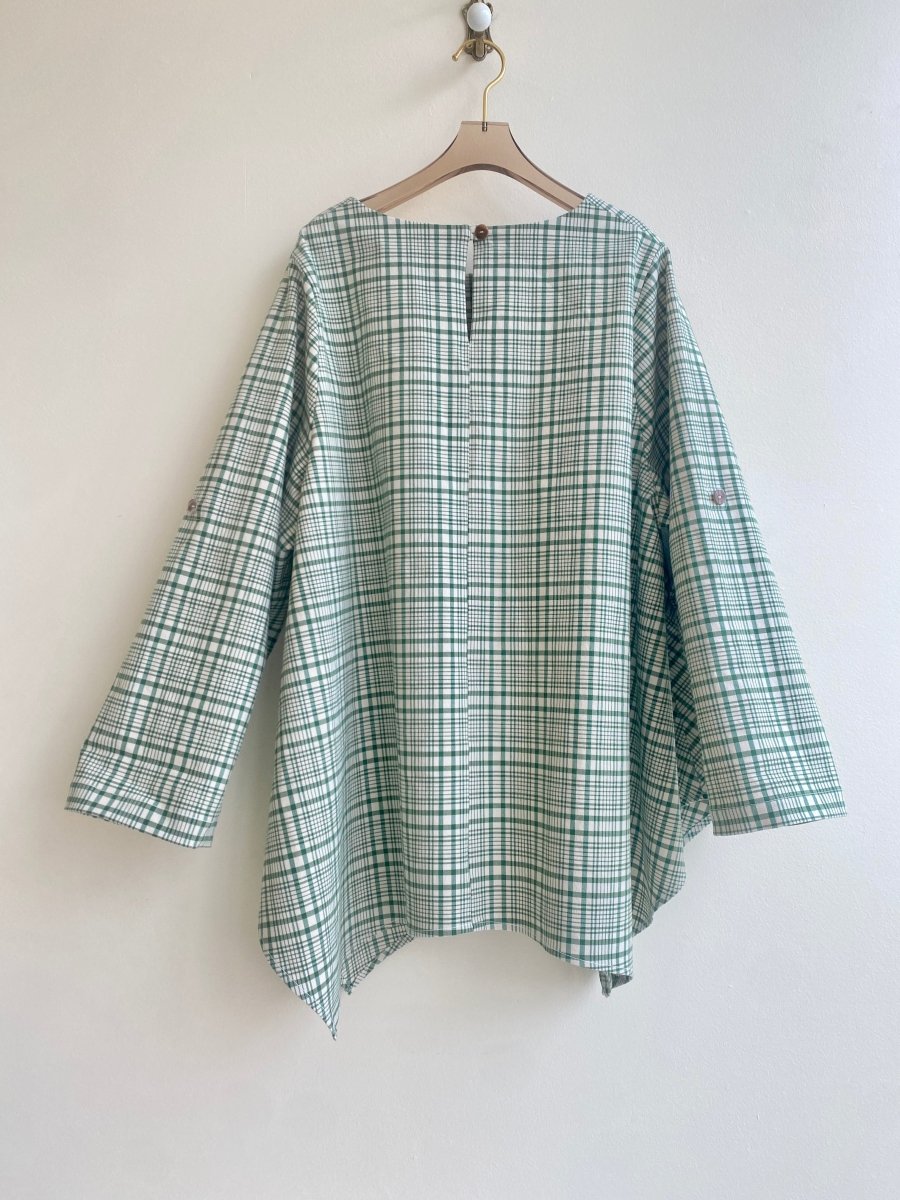 Green & Cream Plaid Handkerchief Hem Shirt w/ Patch Pockets - Made X Hudson