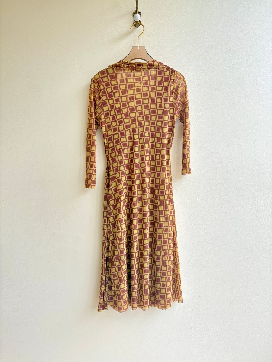 Brick & Mustard Retro Checkerboard Wrap Dress (Vintage) - Made X Hudson