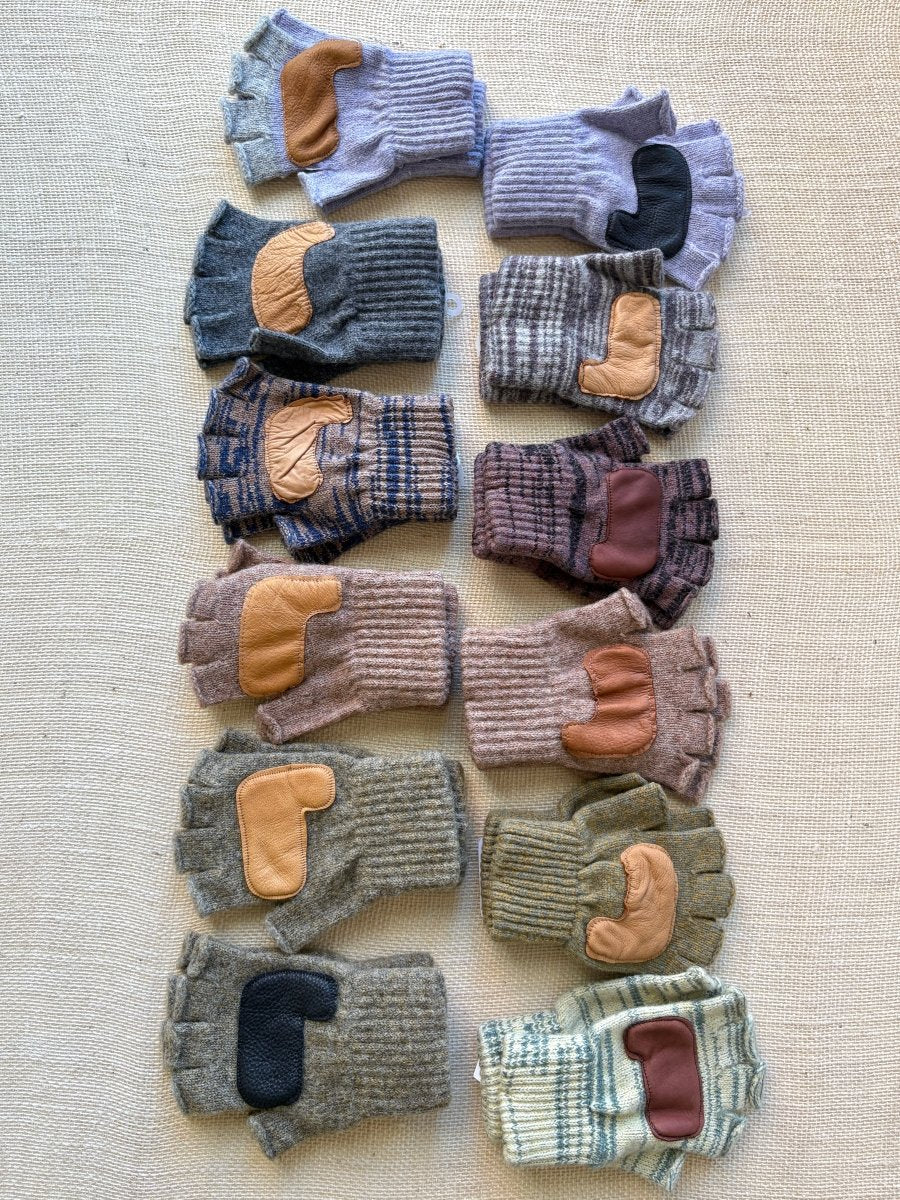 Fingerless Wool Gloves w/ Leather Palms | Womens One Size (Multiple Colors) - Made X Hudson