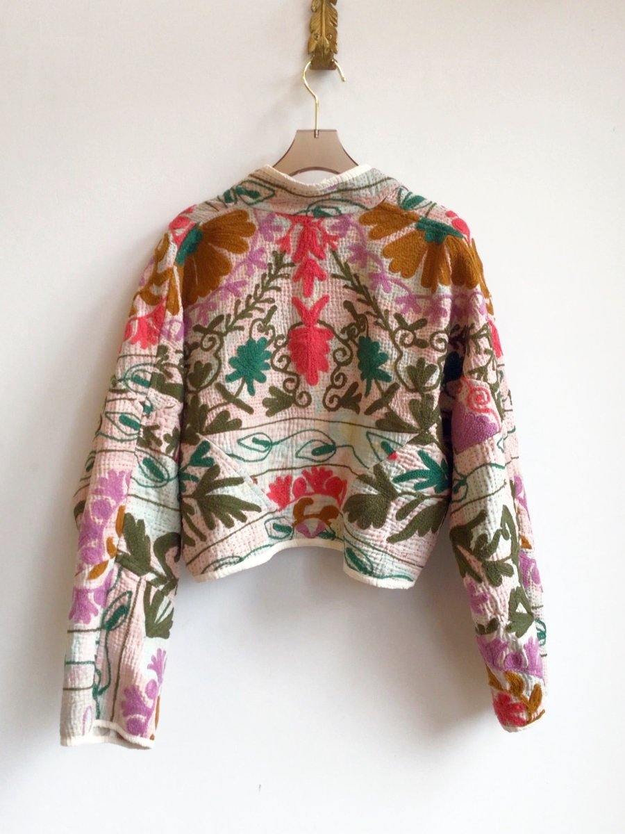 Reversible Kaira Quilted Cropped Jacket in Colors Blush, Mauve, Grey & Powder Blue, Blush - Made X Hudson