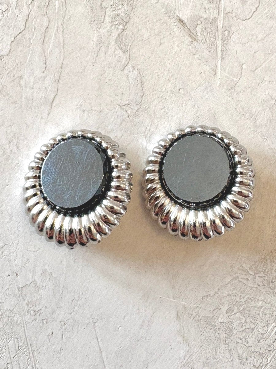 Silver Tone and Onyx Sarah Cov Clip On Earrings (Vintage) - Made X Hudson
