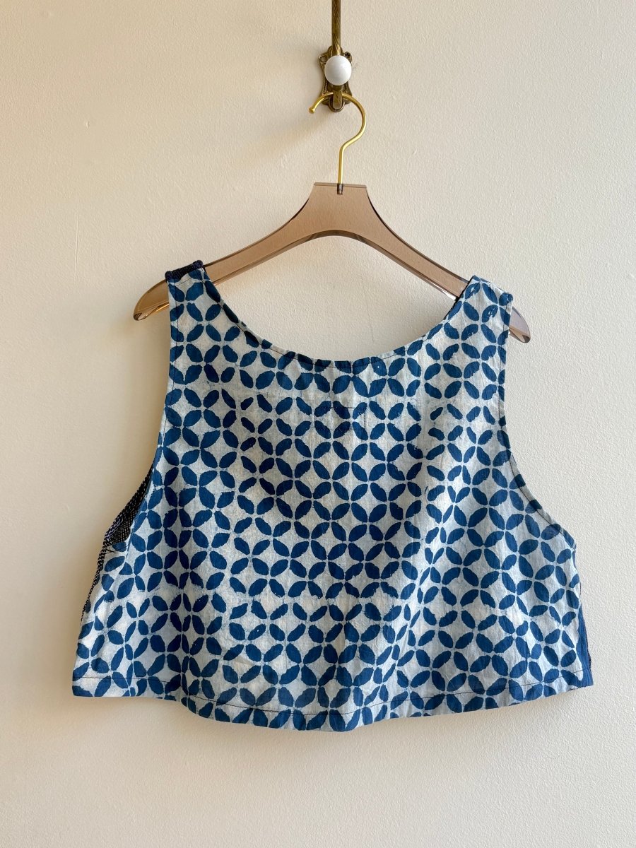 Handwoven Blouse in Indigo w/ Shibori Dye Back - Made X Hudson