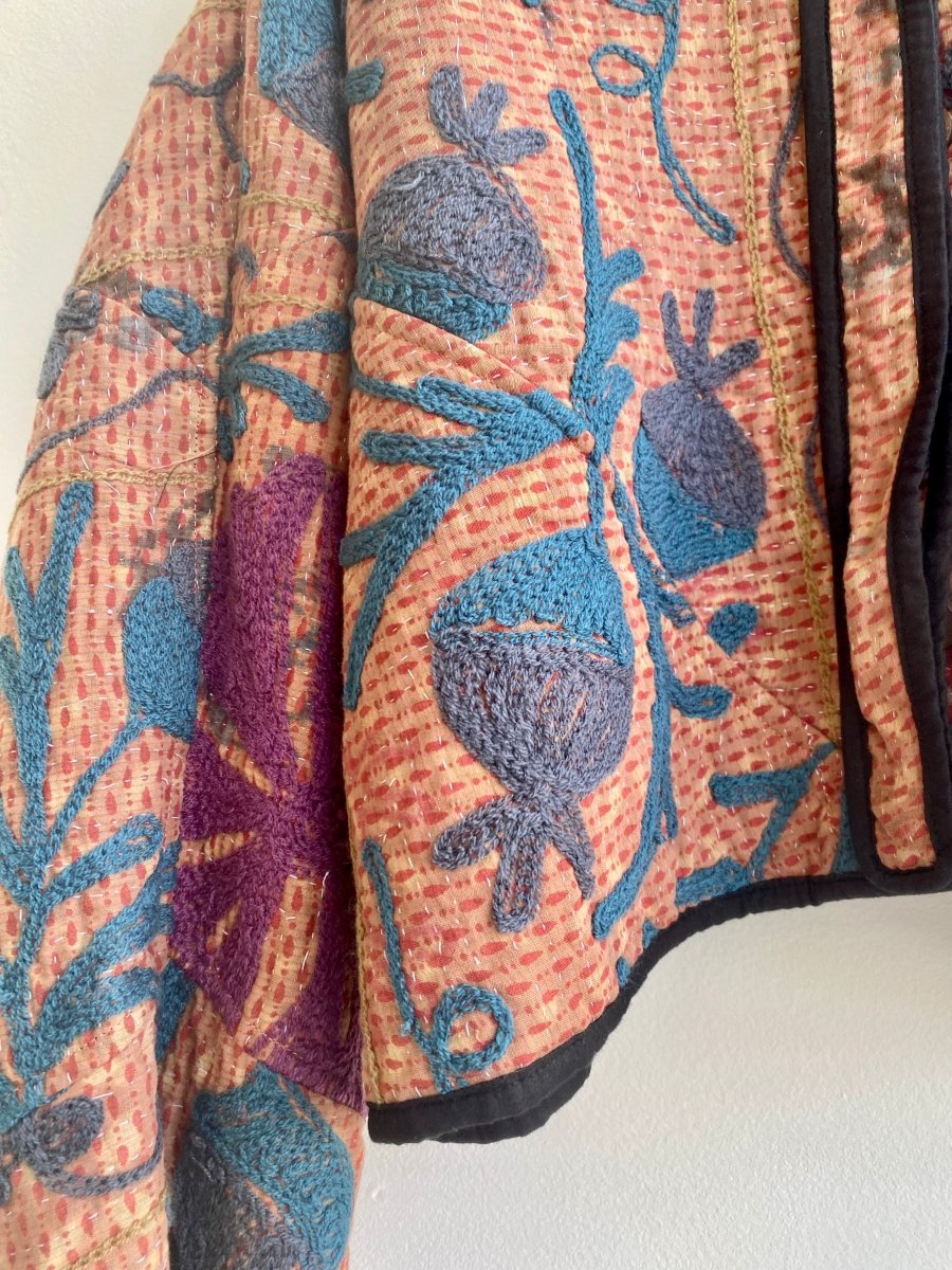 Reversible Kaira Quilted Cropped Jacket in Colors Orange, Red, Blue & Green, Black - Made X Hudson