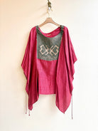 2D Vestment Hand Embroidered Smock Cape with Baltic X Design and Ties | White Linen and Grey Cotton - Made X Hudson