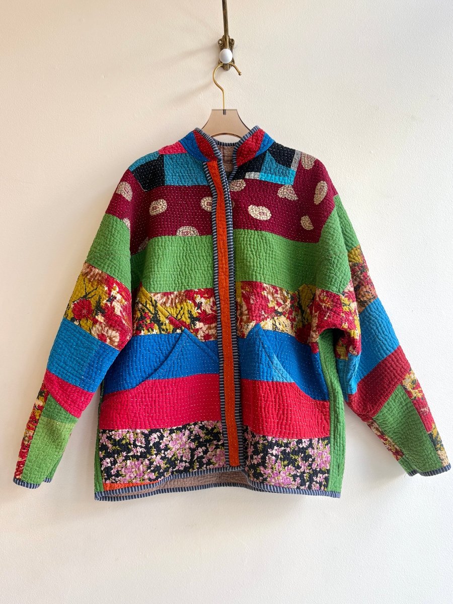 Reversible Ladhiya Quilted Jacket in Colors Green, Brown, Tan Plaid & Green, Red, Blue, Black - Made X Hudson