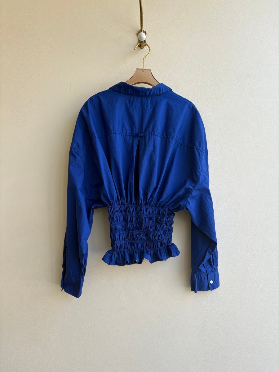 The George Top | Electric Blue Button Down Top w/ Smocked Waist (Reworked) - Made X Hudson