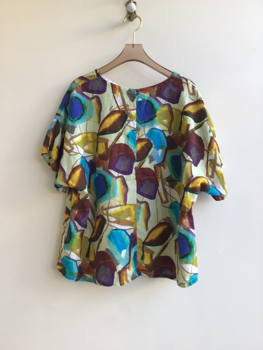 Picnic Top in Blue Abstract Linen - Made X Hudson