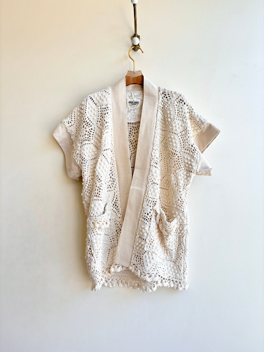 Cream Crochet & Canvas Haori Vest - Made X Hudson