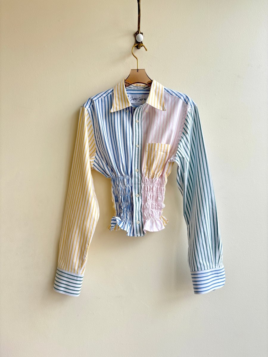 The George Top | Multi - Color Stripe Button Down Top w/ Smocked Waist (Reworked - Made X Hudson