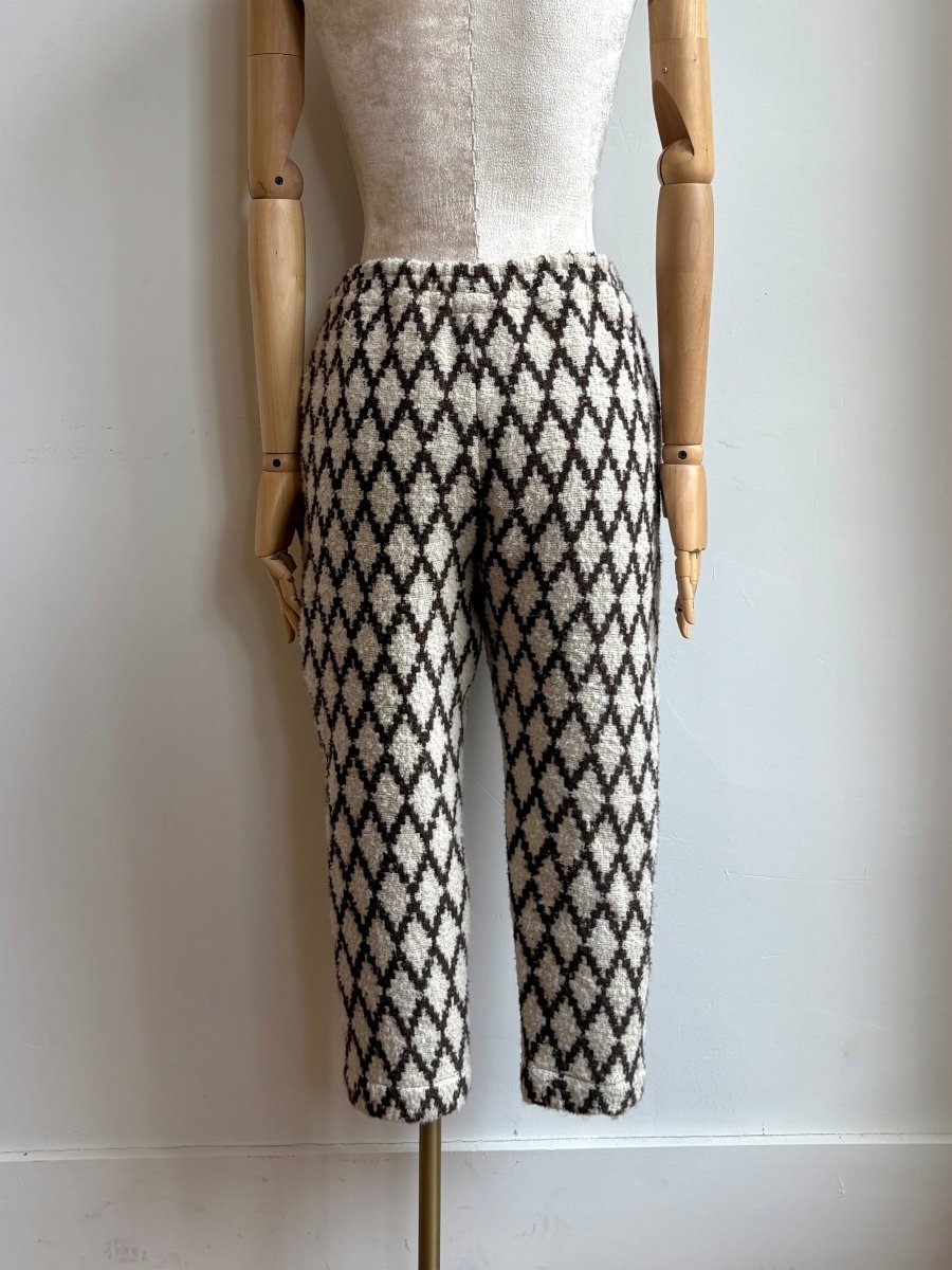 Brown/Ivory Diamond Weave Wool Cropped Joggers - Made X Hudson