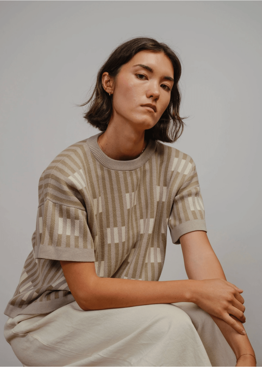 Bauhaus Short Sleeve Sweater Tee in Mist - Made X Hudson