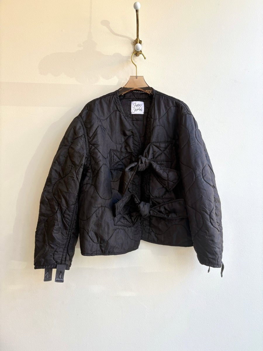 Black Army Liner Quilted Coat w/ Double Tie Closure (Reworked) - Made X Hudson