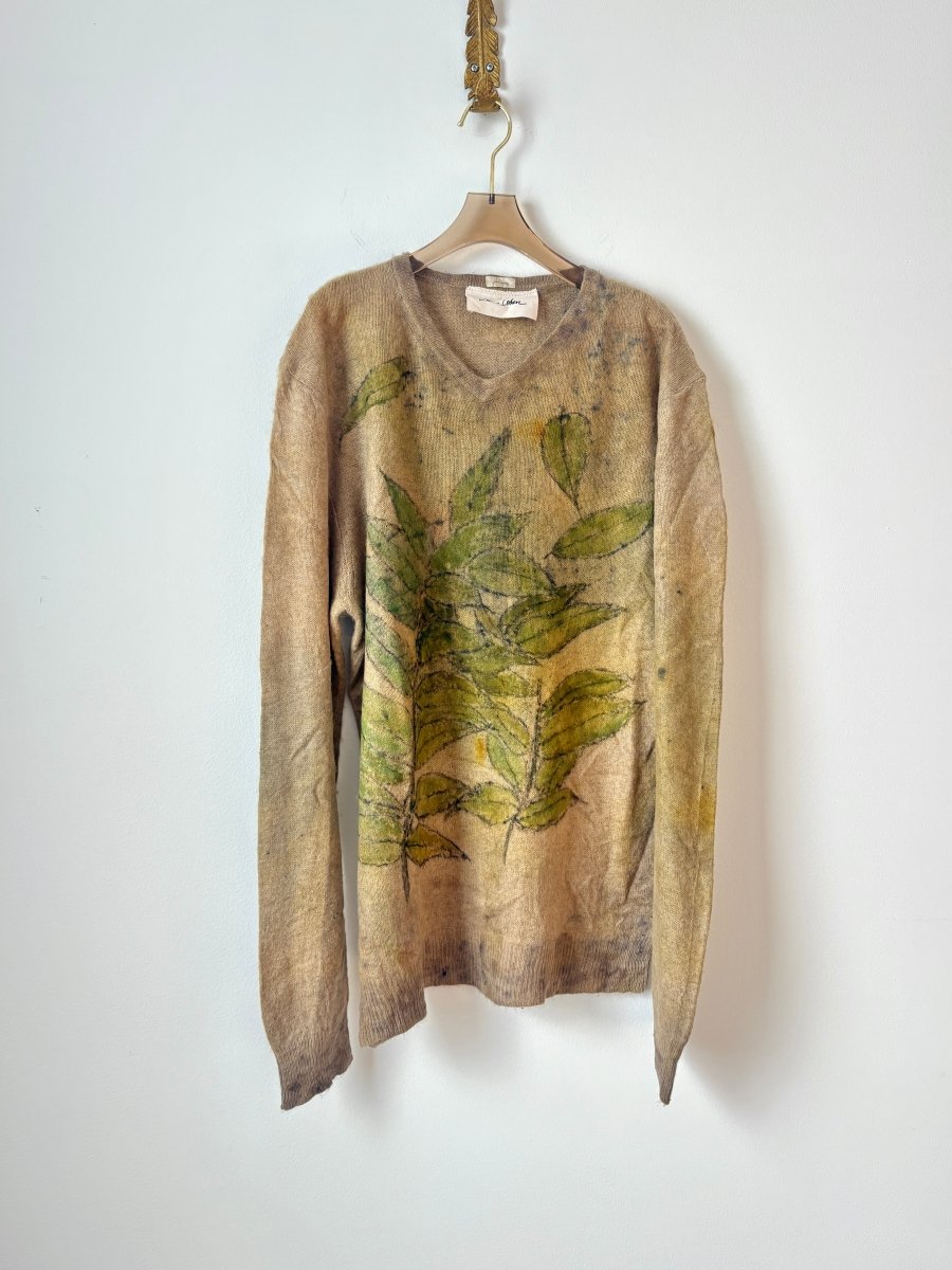 Brown Cashmere Eco Printed V - neck Sweater (Reworked) - Made X Hudson
