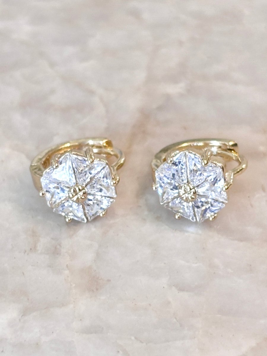18k Gold Filled Cubic Zirconia (CZ) Flower Huggie Hoops - Made X Hudson
