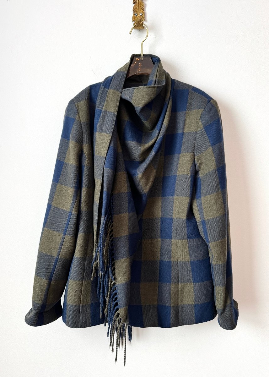 Worth | Fern and Blue Plaid Fringed Blazer (Vintage) - Made X Hudson