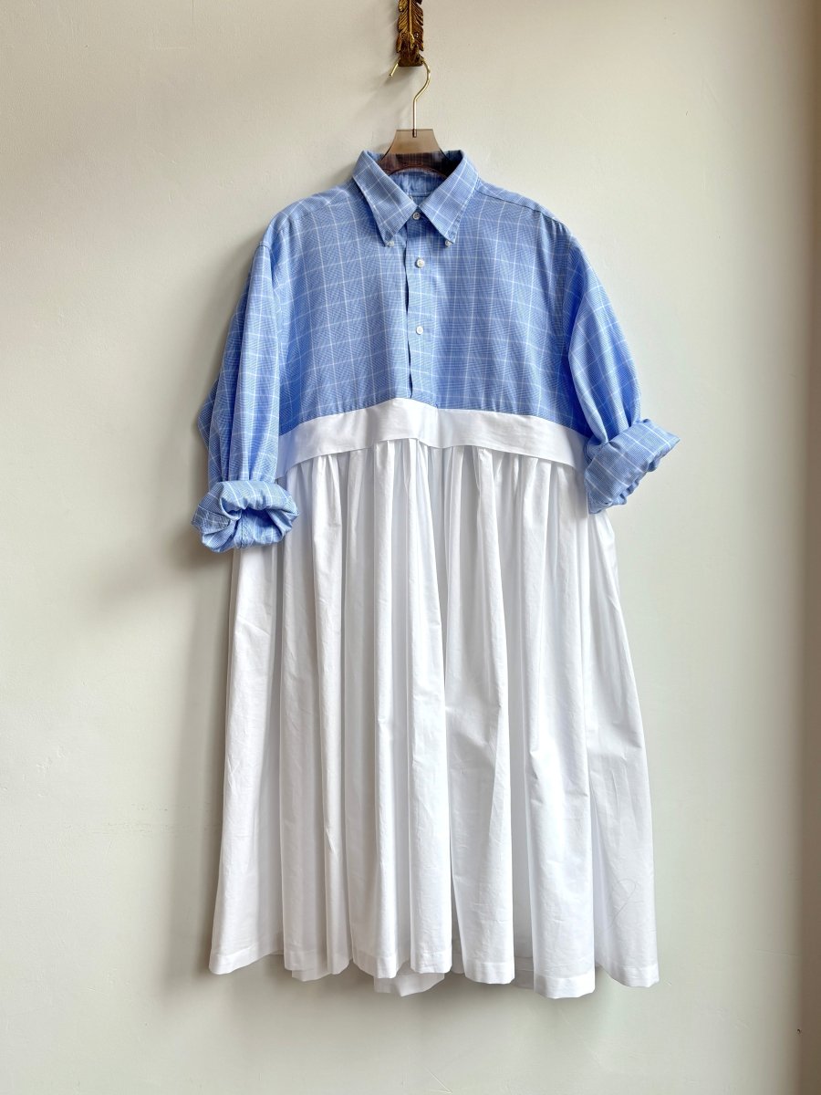 Empire Shirtwaist Dress in Blue Windowpane & White (Reworked) - Made X Hudson