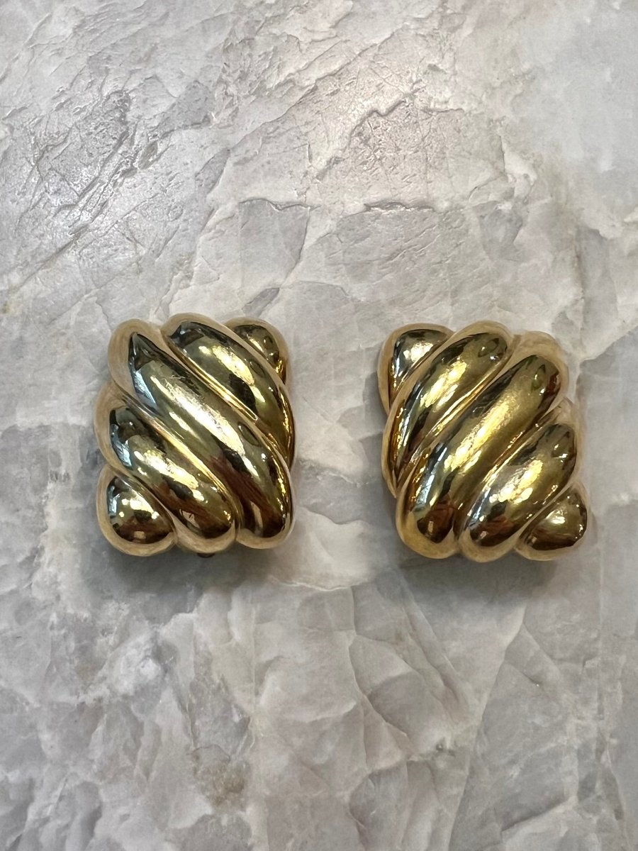 Gold Tone Square Croissant Clip On Earrings (Vintage) - Made X Hudson
