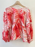 Zero Waste Red & White Guba Top w/ Palm Print - Made X Hudson