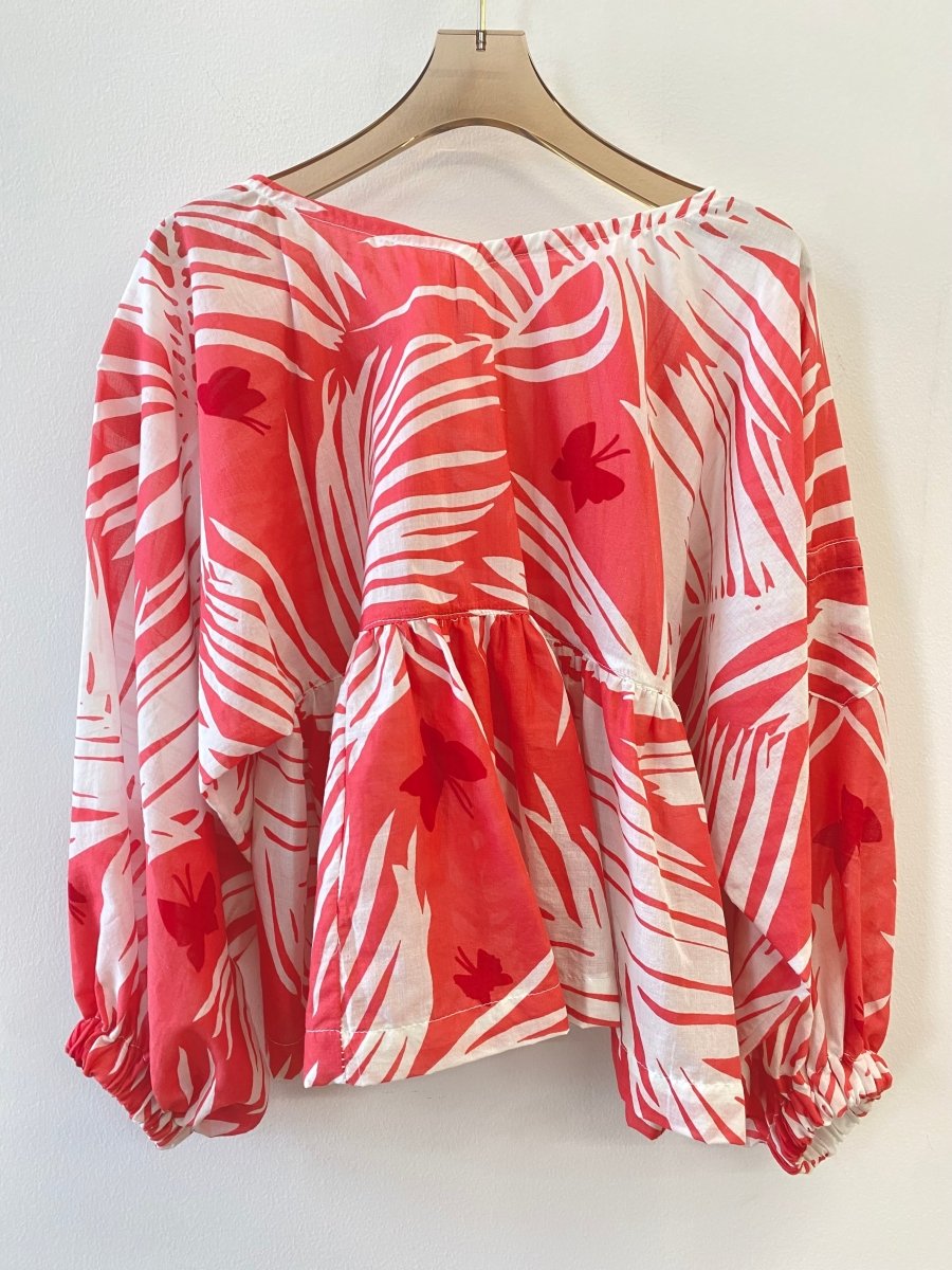 Zero Waste Red & White Guba Top w/ Palm Print - Made X Hudson